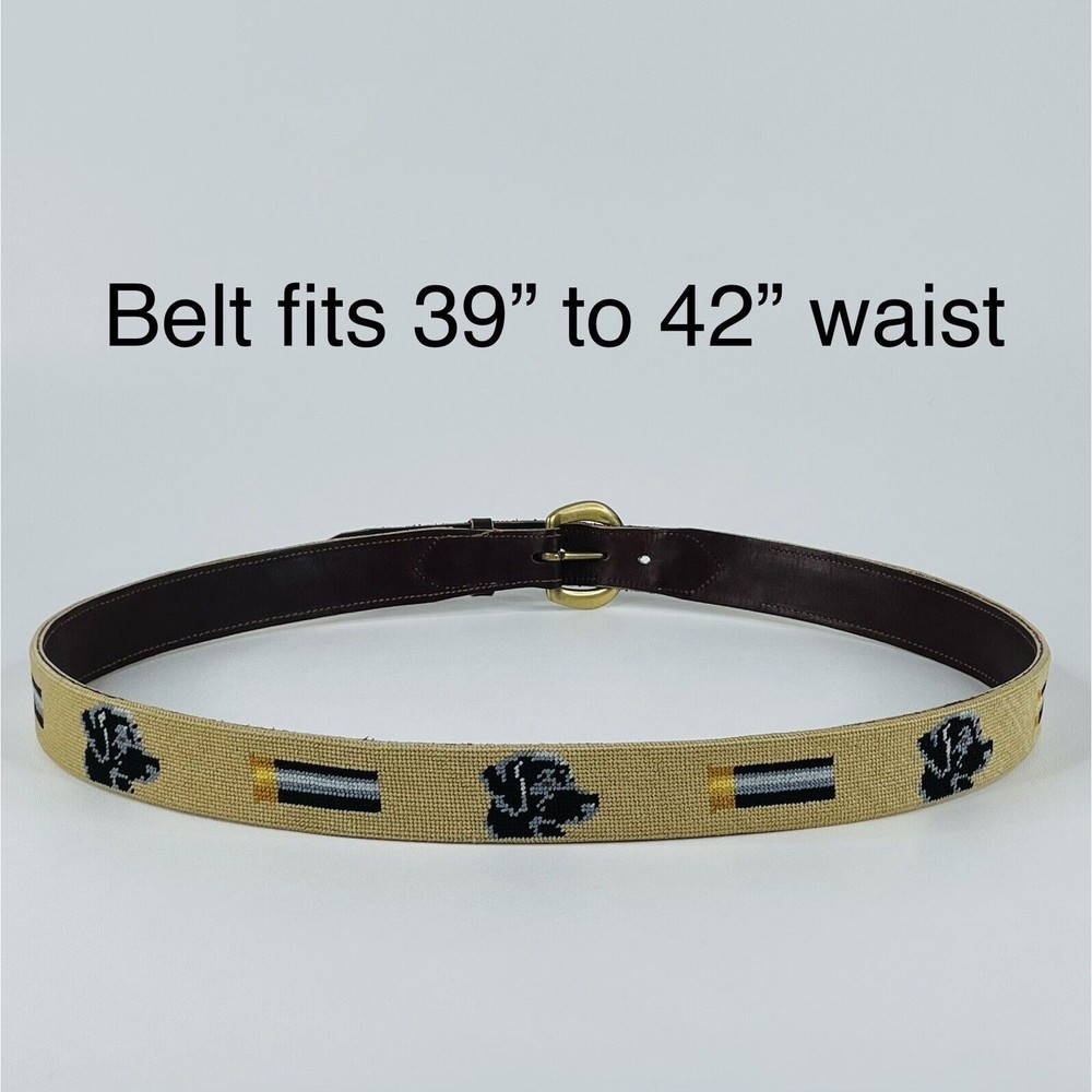 Stitched Needlepoint Belt Black Labrador Lab Hunting Shotgun Shell, 39" to 42"